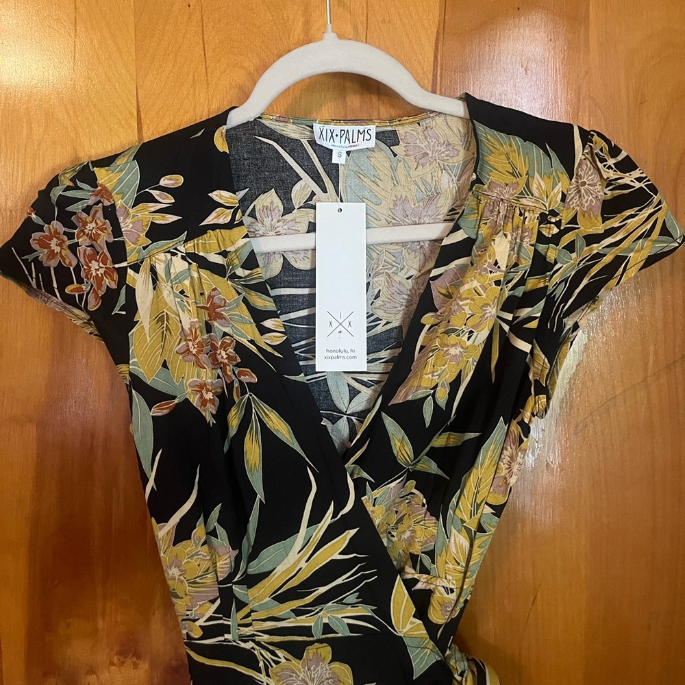 XIX Palms Black Wrap Floral Asymmetrical Dress